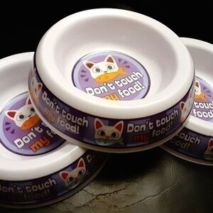 “Don't Touch My Food" Melamine Cat Bowls Trio